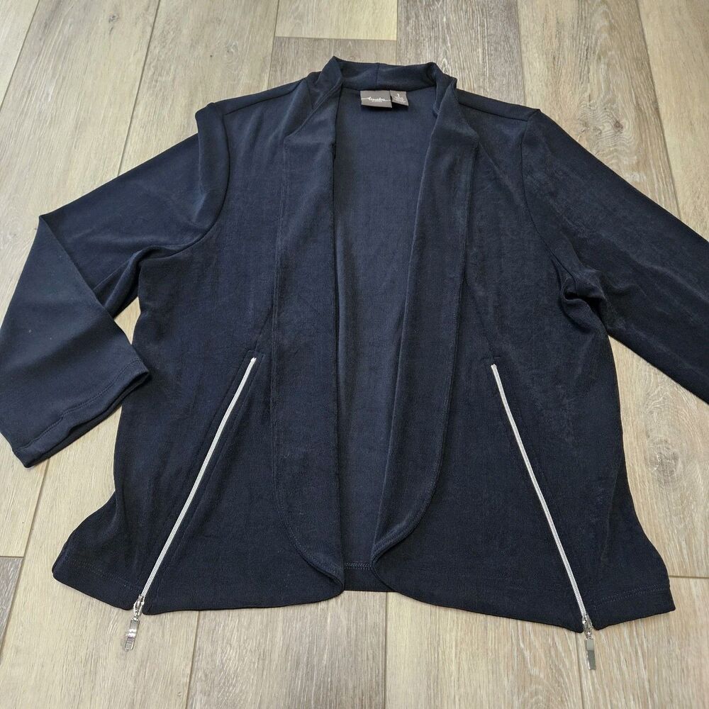 Chico's Travelers Navy 3/4 Sleeve Open Front Cardigan Women's Medium 8 Size 1